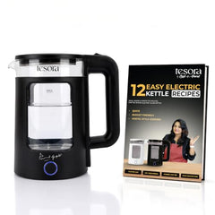 Tesora 1.8L Electric Kettle, 1500W,Stainless Steel Interior, 12 Recipe Book | Electric Water Boiler, Tea Maker, 1500W Fast Boiling, Cool-Touch Body, 360° Base, Auto Shut-Off, Boil-Dry Protection