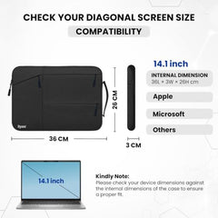 Dyazo 15-15.6 Inch Laptop Sleeve Case | Water Resistant Cover with Charger Pouch & Three Front Pockets | Compatible for Dell, HP, MacBook, Lenovo, Acer, Asus & All Other Notebooks (Black)