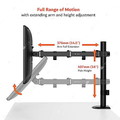 Artikel Double Monitor Desk Mount | Adjustable Heavy Duty Monitor Arms | VESA Mount with C Clamp & Grommet Mounting Base | Computer Monitor Stand for Screen up to 27 inch | Table Mounted | Black