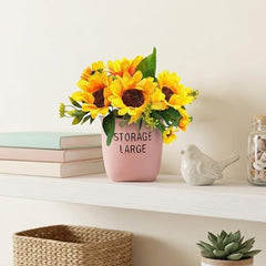 Dekorly Premium Artificial New Rose Flower with Pink Decorative Pot (Storage Large) – 22 cm Faux Flower Arrangement for Home Decor Living Room Bedroom Office Decor (1, Rose)