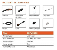 BLACK+DECKER BEPW1600 1300W 1600 PSI 110 Bar Pressure Washer for Car, Bike, Home & Garden Cleaning Use with Multiple Accessories Included, 1 Year Warranty, Orange & Black