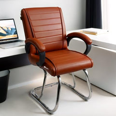 KITHANIA Executive Office Home Study Chair Library Chair with Cushioned Arm Rest & Seat Back, Reception or Conference Room Seating, 100 Kgs Limit (2, Pink, Double Pipe Chrome Frame)