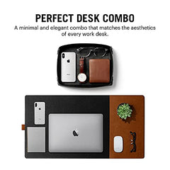 DailyObjects Combo Super Smooth Vegan Leather Reversible, Anti Slip, Water Resistent Felt Turf 2.0 Desk Mat | Vegan Leather Black Desk Tray Organiser - Set of 2