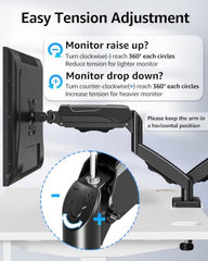 MOUNTUP Dual Monitor Stand for Desk, Monitor Arms for 2 Monitors 13-32 Inch | Holds 4.4-19.8lbs per Arm, VESA 75x75/100x100, Full Motion Monitor Mount for Home Office, C-Clamp & Grommet Base, Black