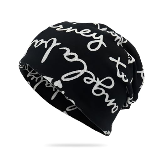 MOMISY Women Unisex Winter Beanie Hat & Neck Warmer | Knitted Multifunctional Scarf Cap with Letter Print | Warm Pullover Hat (in, Alpha, Free Size, BlackLetter)