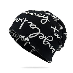 MOMISY Women Unisex Winter Beanie Hat & Neck Warmer | Knitted Multifunctional Scarf Cap with Letter Print | Warm Pullover Hat (in, Alpha, Free Size, BlackLetter)