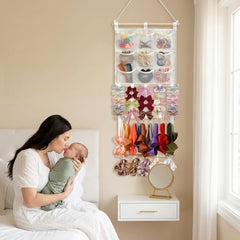 HASTHIP Hair Clip Organizer, 3-Layer Wall Hanging, Large Capacity, Pink