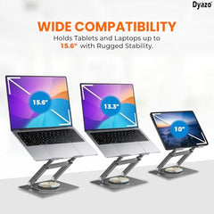Dyazo 360° Rotating Laptop Stand Holder | Height Adjustable & Foldable Riser for 10-15.6 Inch Laptop | Anti Slip Pads with Heat Vent | Compatible for MacBook, Dell, HP, Lenovo & Other Notebook- Silver