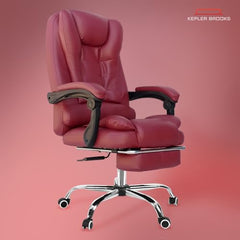 Kepler Brooks Italia Premium Leatherette Office Chair for Work | 3-Years Warranty | Boss Chair for Office, Ergonomic Executive Chair, Cushioned Arms & Seat, Leg Rest, Heavy Duty Metal Base (Black)