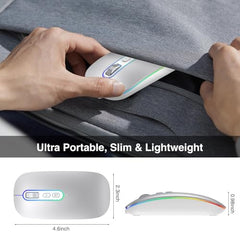 cimetech Wireless Bluetooth Mouse, Slim Rechargeable Mac Mouse, Computer Mice with Dual Mode (Bluetooth 5.1 and 2.4G), Compatible with iPad, Laptop, Mac, Windows (Silver)