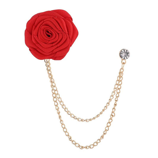 SYGA Rose Flower Brooch Pin for Men & Women,Beautiful Fashion Jewelry with Chain Design(Red)