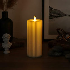 Chronos Pleated Ivory LED Moving Wick Pillar Candle | 4 Inch | White