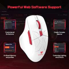 EvoFox Shadow X Pro Wireless Gaming Mouse Tri-Mode Rechargeable | BT, USB 2.4G & Wired, S203 Sensor, 1000Hz Polling Rate, 6400 DPI, RGB Lighting, 6 Programmable Buttons, Software Support