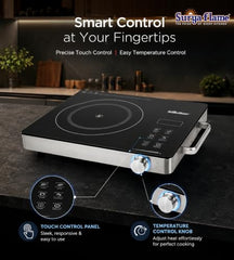 Surya Flame 2000 Watts Infrared Cooktop | Preset Indian Menu Options & Timer | Compatible With Any Metal Cookware with Flat Bottom | Easy to clean | Portable | Black | 1Y Warranty