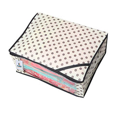 Kuber Industries Non-Woven Foldable Saree Covers With Zip|Polka Dots Wardrobe Organizer For Clothes|Transparent Window Keep 8 To 10 Saree|Suitable For Lehenga, Suit, Dress|Pack Of 9 (Blue & White)