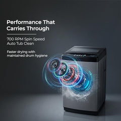 Midea 9kg 5-Star Top Load | Fully Auto | Soft Close Glass Lid | Hydrowave Stainless Tub | 10 Wash Programs | Auto Drum Clean | Magic Filter | Child Lock | Delay Wash | Inox Grey | MWMTL090FP1GNIG