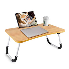 Foldable Bed Tray Lap Desk, Portable Lap Desk with Phone Slots Notebook Table Dorm Desk, Small Desk Folding Small Dormitory Table (Beige)