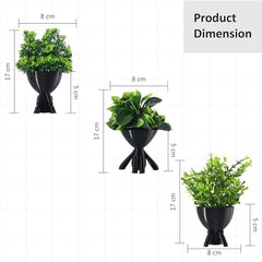 Kuber Industries 3 Pcs Set Plastic Mini Artificial Plants with Pot | Table Top & TV Unit Decorative Items for Living Room | Faux Plants for Home Decor & Office Desk | Man Shape - Black