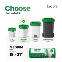 Tag On Garbage Bags | 300 Pcs | Medium - 19 x 21 Inches | 30 Bags x 10 Rolls | Green | Dustbin/Trash Bags with Detachable Drawstrings | For Dry & Wet Waste Garbage Bag