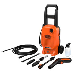 BLACK+DECKER BEPW1600 1300W 1600 PSI 110 Bar Pressure Washer for Car, Bike, Home & Garden Cleaning Use with Multiple Accessories Included, 1 Year Warranty, Orange & Black