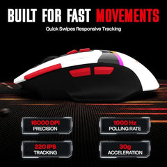 EvoFox Blaze 2 Plus Wired Gaming Mouse, 16,000 DPI, 1000Hz Polling Rate, 8 Programmable Buttons, RGB Lighting, Lightweight 98g, 220 IPS, 30G Acceleration, Windows & Mac Web Customization App