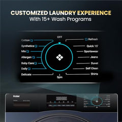 Haier 7 Kg 5 Star Powered by AI-DBT with PuriSteam, 525mm Super Drum Fully Automatic Front Load Washing Machine (HW70-IM12929BK, Inverter Motor with In-Built Heater, Black)