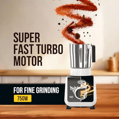 ULTRA Stealth neo MixerGrinder,750W,AISI304 Food Grade SS Jars &Blades,Serrated Stainless Steel Blades,Lesser noise,ABS Body,3Jars Small (0.5L),Medium (0.8L), Large(1.5L), 5Year Motor Warranty