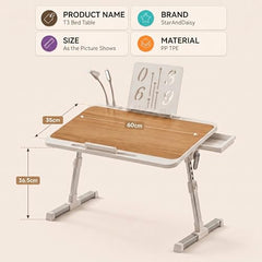 StarAndDaisy T9 Foldable Bed Table for Laptop & Study, 4-Level Adjustable Angled Tabletop, Large Desktop Surface with Anti-Slip Stopper, Tablet & Phone Slot, Storage Drawer, Stable Legs, PP & TPE