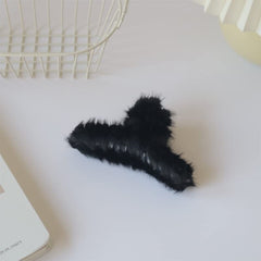 MOMISY Soft Faux Fleece Fur Large Hair Clutcher/Clip/Claw/Clamp/Pin/Fluffy/Accessories, Random Color For Women & Girls-Pack of 3 (RiceWhite Khaki Black)