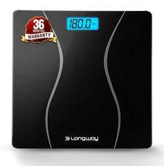 Longway Weight Machine for Home | Digital Bathroom Scale for Human Body Weight Measurement | Extra Thick Tempered Glass with LCD Display | 3 Years Warranty (Blue | Max Weight 180Kgs | Sapphire)