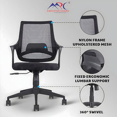 MRC Mono Ergonomic Office Chair (Mid-Back) – Revolving Breathable Mesh Desk Chair for Work from Home & Study–Lumbar Support & Heavy Duty Nylon Base (Grey & White)
