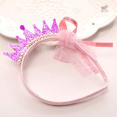 SYGA 1 Piece Children's Girls Crown + Pearl + Bow Hair Hoop Hair Band Princess Hairpin Pearl Hair Accessories (Pink)