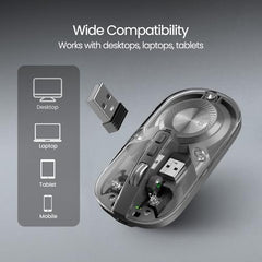 Portronics Toad 8 Transparent Wireless Bluetooth Mouse with Dual Wireless (BT + 2.4 GHz), Rechargeable Battery, Noise-Free Clicking, Show/Hide Desktop, Multi-Device Pair, Adjust Sensitivity (Grey)