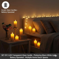 CAVY LED Glass Pillar Candles Light with Acrylic Fiber Glass | Flameless Smokeless Decorative LED Candles Faux Dancing Wicks | Perfect for Diwali Decoration, Home Decor, Gifting, Wedding (Set of 5)