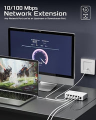 FEDUS Nextport-8000, 8 Port Gigabit Ethernet Switch 1000Mbps, High-Speed Network Splitter & LAN Hub, Plug & Play, Fanless, Desktop Switch for PC, Internet Cable, Laptop, Gaming, Router, NAS, CCTV, TV