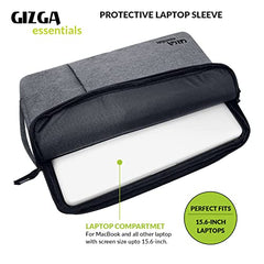 Gizga Essentials Laptop Bag Sleeve Case Cover Pouch for 15.6 Inch Laptop for Men & Women, Padded Laptop Compartment, Free Accessories Pouch, Premium Zipper Closure, Water Repellent Nylon Fabric, Grey