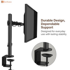 BonKaso Dual Monitor Stand for Desk | Height Adjustable Alloy Steel Arm Mount for 13”–27” Screens | 360° Rotation, Tilt & Swivel, Cable Management, Space-Saving Dual Arm Monitor Mount (Black & White)