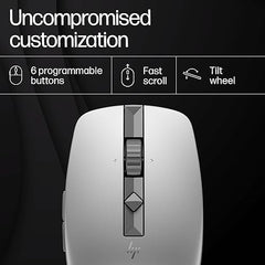 HP 710 Rechargeable Silent Mouse/6 programmable buttons/90-day Rechargeable Battery Life Track-On Glass Sensor(Silver)