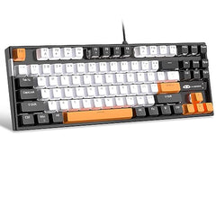 MageGee 75% Mechanical Gaming Keyboard with Brown Switch, LED White Backlit Keyboard, 87 Keys Compact TKL Wired Computer Keyboard for Windows Laptop PC Gamer - Retro Grey/White