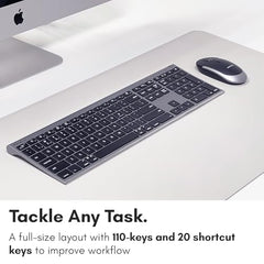 Macally Premium Bluetooth Keyboard and Mouse for Mac | Compatible Wireless Apple Keyboard and Mouse Combo (110 Keys Multi-Device Rechargeable) for MacBook Pro/Air and iMac - Space Gray