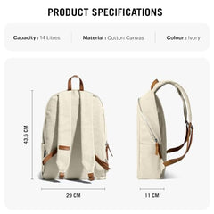 DailyObjects Pedal Everyday Casual Laptop Backpack (16L) Fits Upto 14 Inch Laptop, Unisex Travel Backpack Durable Canvas Material, Zippered Compartments With Pockets (Beige)