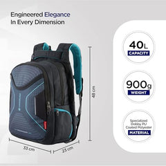 Glint Travel Laptop Backpack | 40L | Fits 15.6" Laptop | Water-Resistant Dobby Polyester | Anti-Theft Pocket, Rain Cover, Ergonomic Straps | Work, Travel & Commute (Grey & Teal)