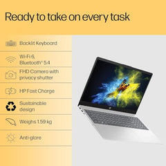 HP 15 Laptop, AMD Ryzen 7 7730U (16GB DDR4,512GB SSD) Anti-Glare, Micro-Edge,15.6''/39.6cm, FHD, Win11, M365 Basic(1yr),Office Home24,Silver,1.59kg,FHD Camera w/Privacy Shutter, Backlit KB, fc0761AU