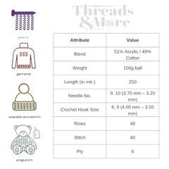 Vardhman Threads Cotone DK Weight Yarn - 51% Cotton 49% Acrylic Blend - 100g Ball 250m Length - Perfect for Knitting Crochet Amigurumi (Turquoise Blue)