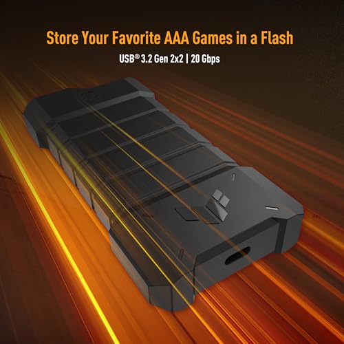 ASUS TUF Gaming A2- USB-C 3.2 Gen 2x2 Portable SSD Enclosure, Dual M.2 NVMe PCIe and SATA, MIL-STD-810H Drop Resistance, IP68 Water and dust Resistance, Aluminum Alloy Chassis and a Thermal pad