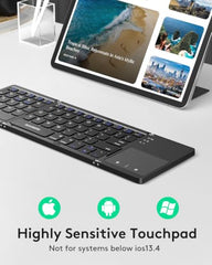 Samsers Foldable Bluetooth Keyboard with Touchpad, Ultra Slim Compact,Black
