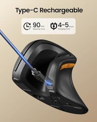 ProtoArc Ergonomic Mouse, EM11 NL Bluetooth Rechargeable Wireless Vertical Mouse, 3 Multi-Device Connectivity for Computer/PC/Laptop, 2.4GHz Optical Mice for Windows, Mac OS, Black/Orange