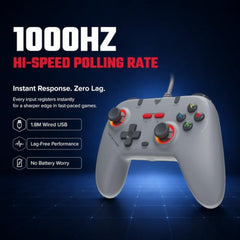 EvoFox Elite S Advanced Wired Gaming Controller for PC, 1000Hz Polling Rate, Hall Effect Joysticks, Programmable Macro Buttons, Sniper Mode & Turbo Mode, Dual Vibration, RGB Lighting, 1.8m Cable, Grey