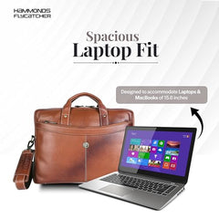 HAMMONDS FLYCATCHER Genuine Leather Office Bag for Men, 15.6 Inch Professional Brown Laptop Bag for Men, Adjustable Strap & Multi Compartments, 1 Year Warranty - Office, Travel, Daily Use