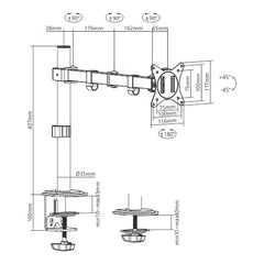 Jin Office Height Adjustable Monitor Stand Mount | Supports 13-32" Screens| 9KG Weight Capacity | Metal Black Powder Coated Single Monitors Arm Stand| Articulating Tilt and Swivel Display Desk Mount